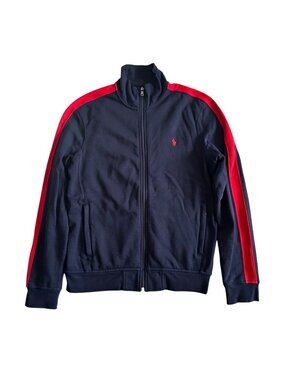 Polo Ralph Lauren Y2K Men's Sz M Navy Track Jacket With Red Stripes Full Zip